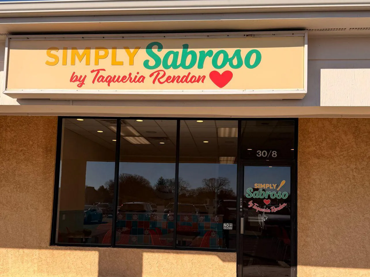 Simply Sabroso storefront sign at Simply Sabroso by Taqueria Rendon, a Café & Dessert Shop in Northfield
